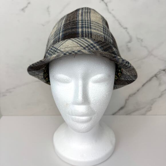 Vintage Crown Co Trilby Fedora Hat One Size Plaid Wool Blend Floral Lined Beige - Picture 2 of 7
